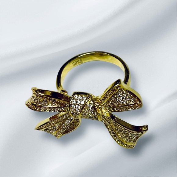 Abigail Creations 925 Sterling Silver Exquisite Gold Plated with CZ Bow Ring - Picture 3 of 8